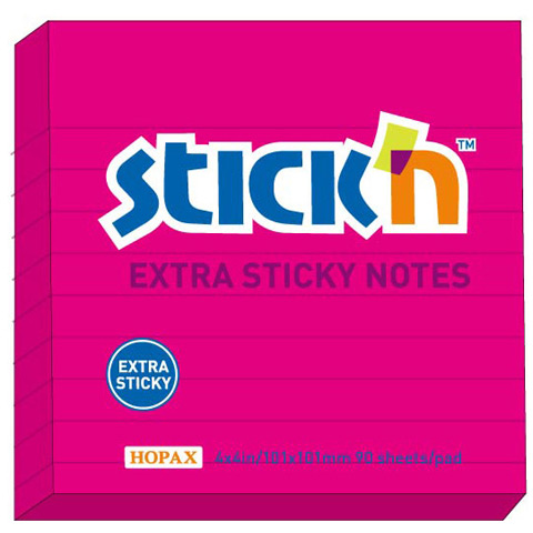 Notes samoprzylepny 101x101 90k. w linie Extra Sticky różowy neon
